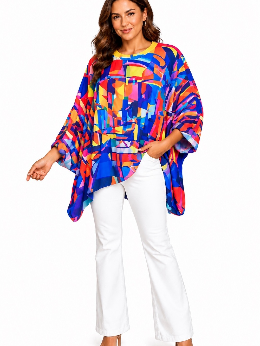 UOOZEE | Colorful Abstract Print Dolman Top